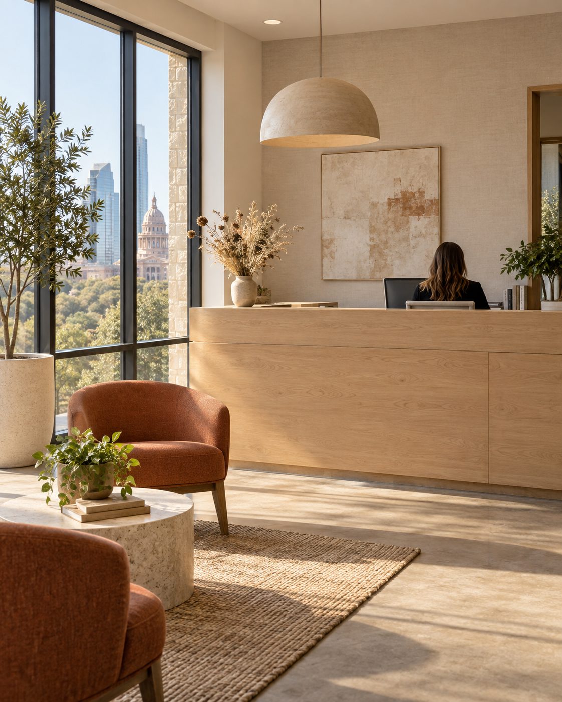 The reception desk at the Northwell family services room on Mill Street in morning light